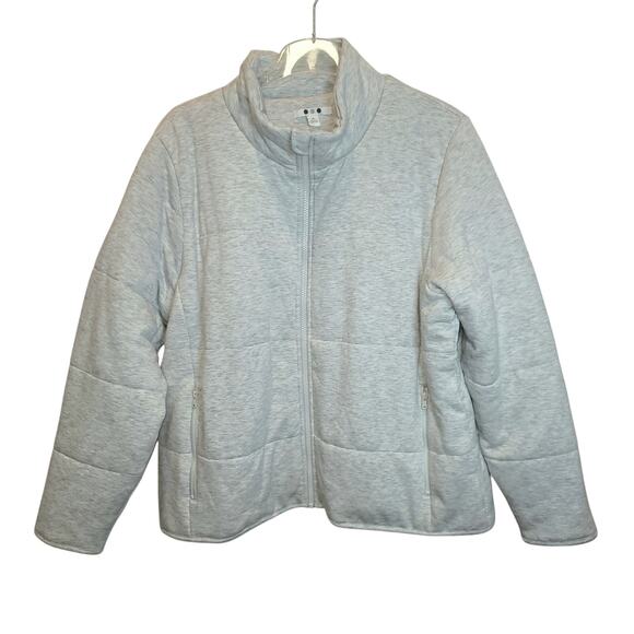 Three Dots Knit Puffer Jacket Full Zip Womens Sz XL Oatmeal Cream Zip Pockets - Picture 2 of 15